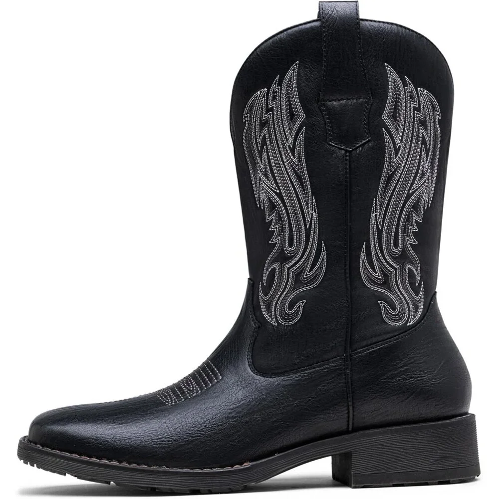 🆕Jousen Mens Amy8420-black Embroidery Retro Square Toe Chunky Heeled Boots - Picture 7 of 12